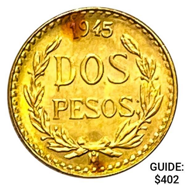 1945 Mexico Gold 2 Pesos .0482oz GEM BU