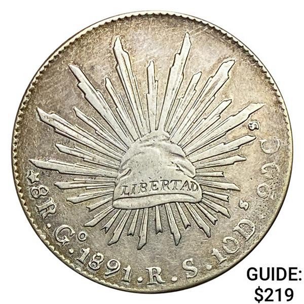 1891Go RS Mexico Silver 8 Reales NEARLY UNCIRCULATED
