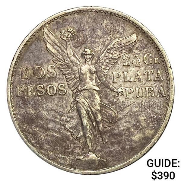 1921Mo Mexico Silver 2 Pesos NEARLY UNCIRCULATED