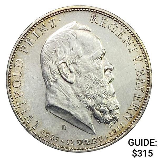 1911-D Bavaria Silver 5 Mark UNCIRCULATED