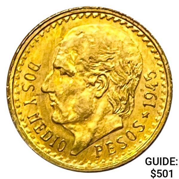 1945 Mexico Gold 2 1/2 Pesos .0603oz GEM BU