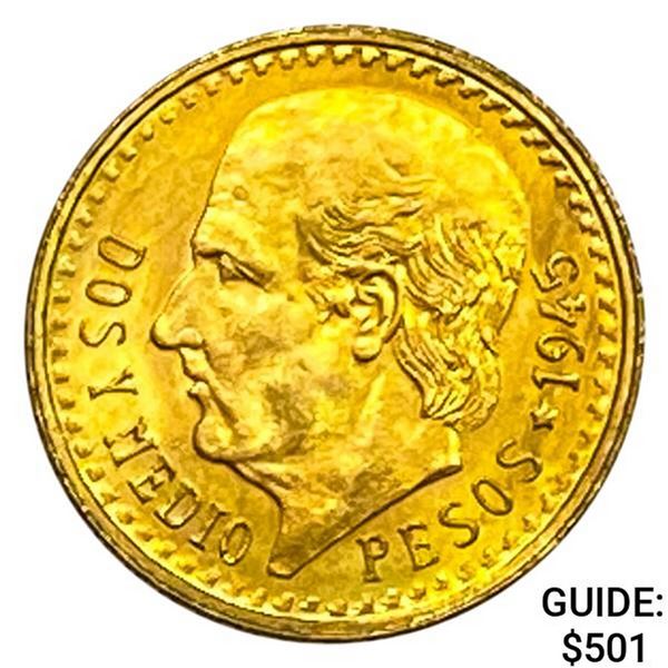1945 Mexico Gold 2 1/2 Pesos .0603oz GEM BU