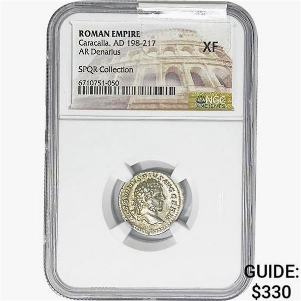 Rome Caracalla AD 198-217 Silver Denarius SPQR Collection NGC XF