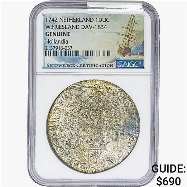 1742 NED. 1DUC W.Friesland Hollandia Shipwreck NGC Genuine