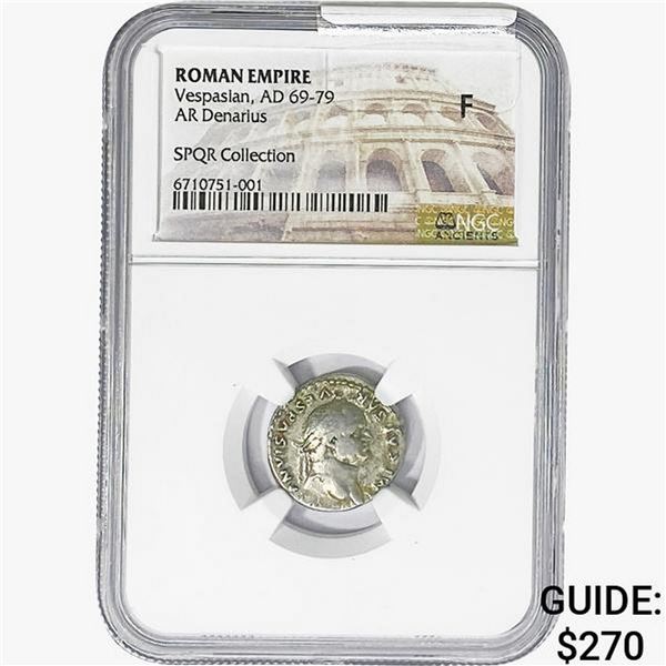 Rome Vespasian AD 69-79 Silver Denarius SPQR Collection NGC F