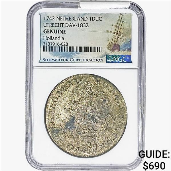 1742 Netherland 1DUC Utrecht Hollandia Shipwreck NGC Genuine