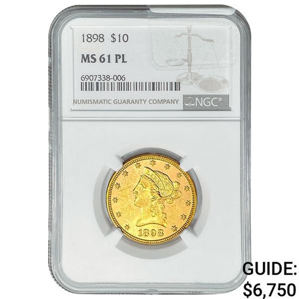 1898 $10 Gold Eagle NGC MS61 PL