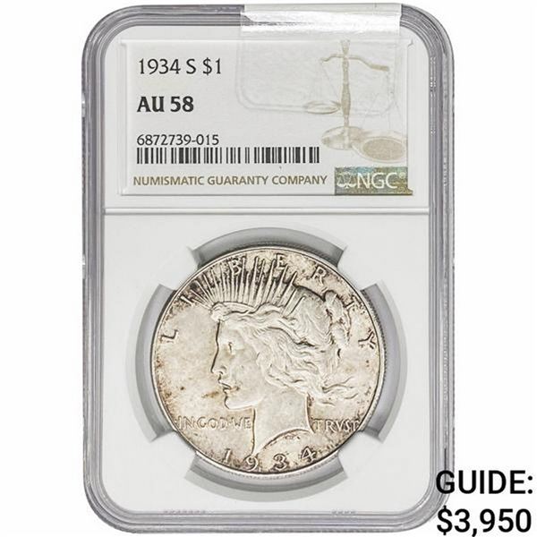 1934-S Silver Peace Dollar NGC AU58