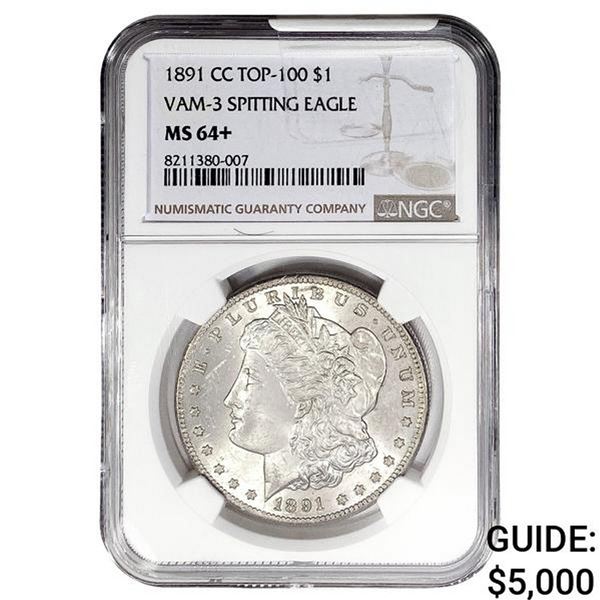 1891-CC Morgan Silver Dollar NGC MS64+ VAM-3 Spit. Eagle