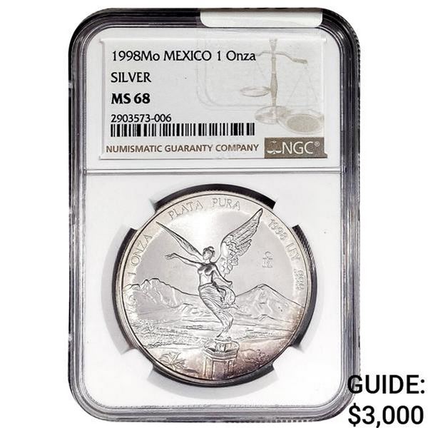1998Mo 1 Onza Silver Mexico NGC MS68