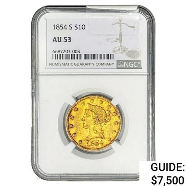 1854-S $10 Gold Eagle NGC AU53