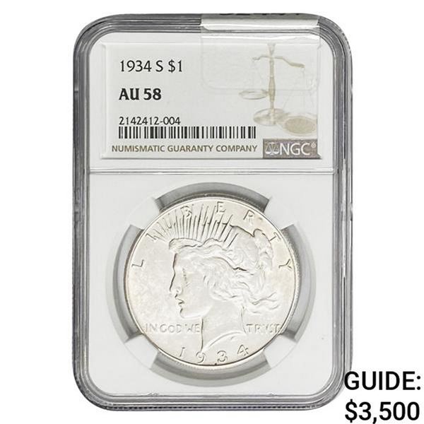 1934-S Silver Peace Dollar NGC AU58