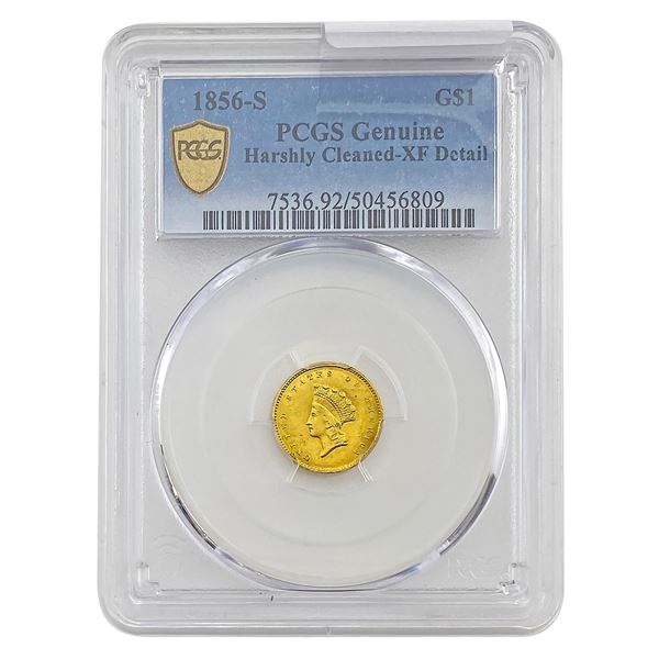 1856-S Rare Gold Dollar PCGS XF Detail Harshly Cleaned