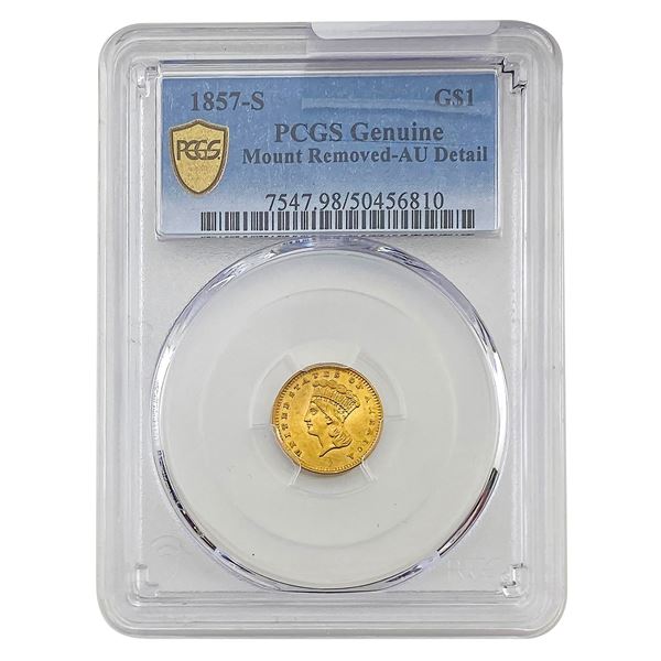 1857-S Rare Gold Dollar PCGS AU Detail Mount Removed