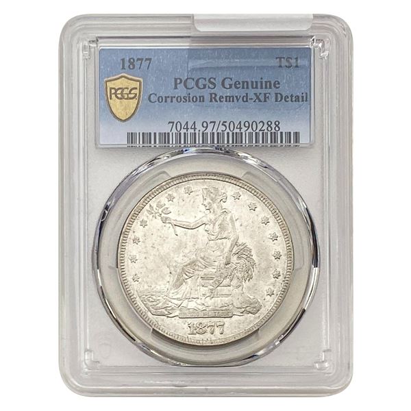 1877 Silver Trade Dollar PCGS XF Detail Corrosion Remvd