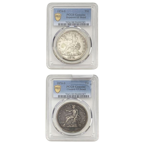 1874-1876 [2] Silver Trade Dollar PCGS VF-XF Detail