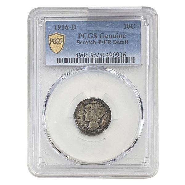 1916-D Mercury Silver Dime PCGS P/FR Detail Scratch