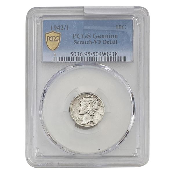 1942/1 Mercury Silver Dime PCGS VF Detail Scratch