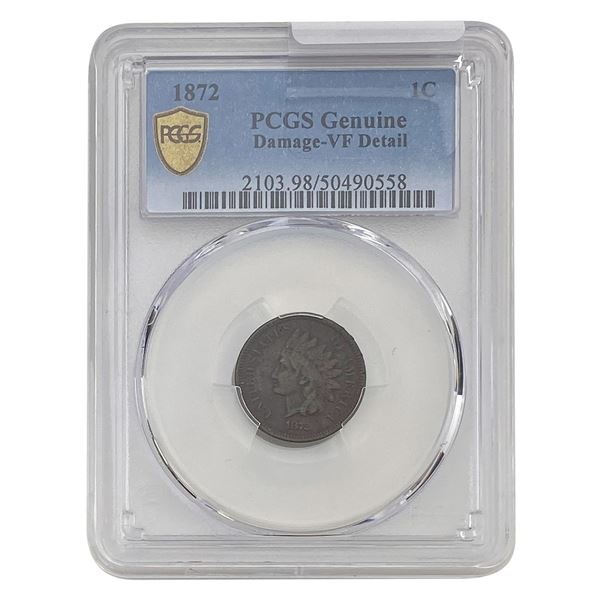 1872 Indian Head Cent PCGS VF Detail Damage