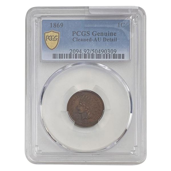 1869 Indian Head Cent PCGS AU Detail Cleaned