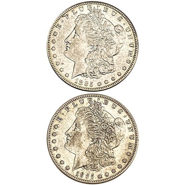 [2 Coins] 1885-S Morgan Silver Dollar  AU