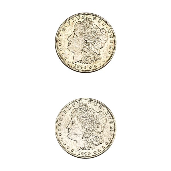 [2 Coins] 1890-S Morgan Silver Dollar  AU
