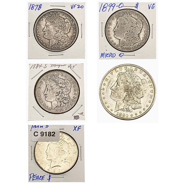 [5 Coins] 1878-1927 Morgan & Peace Dollar Lot