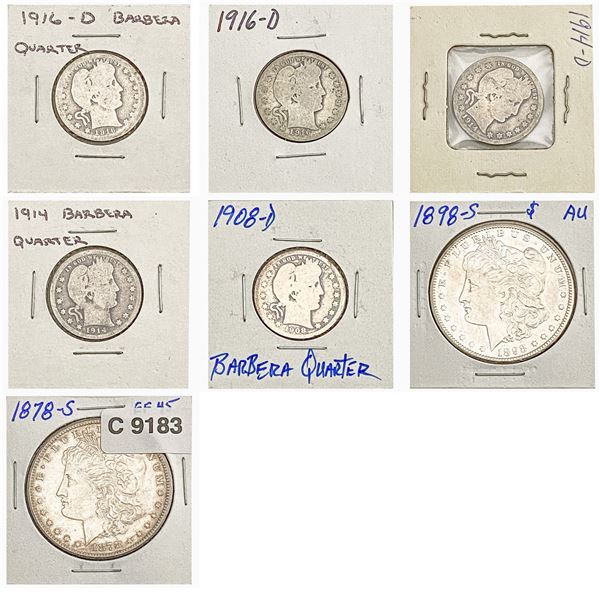 [7 Coins] 1878-1916 Silver Dollar/ Quarter Lot