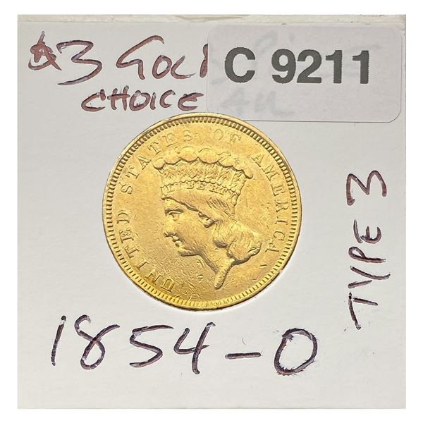 1854-O $3 Gold Piece