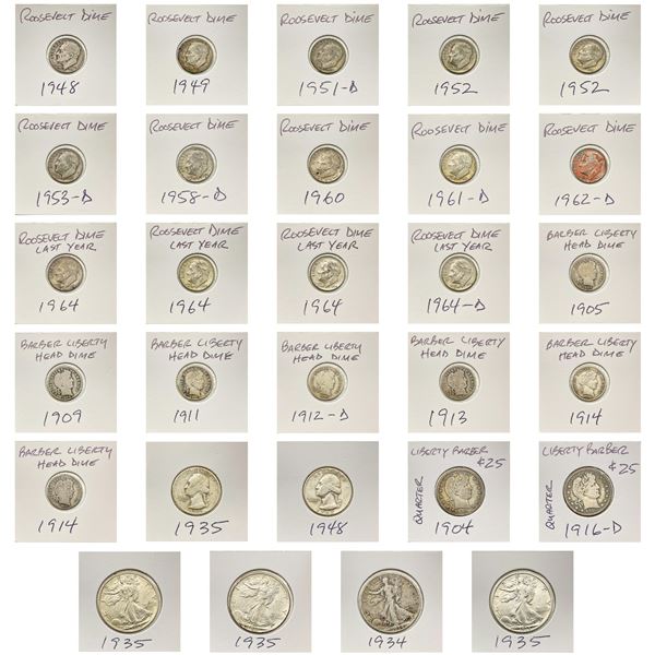 1905-1964 Varied US Silver Coinage Lot [29 Coins]