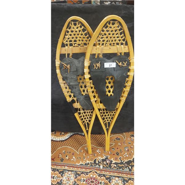 Pair of vintage wooden snowshoes 36"