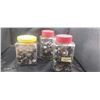 3 jars containing vintage automotive locks, lighters & knobs