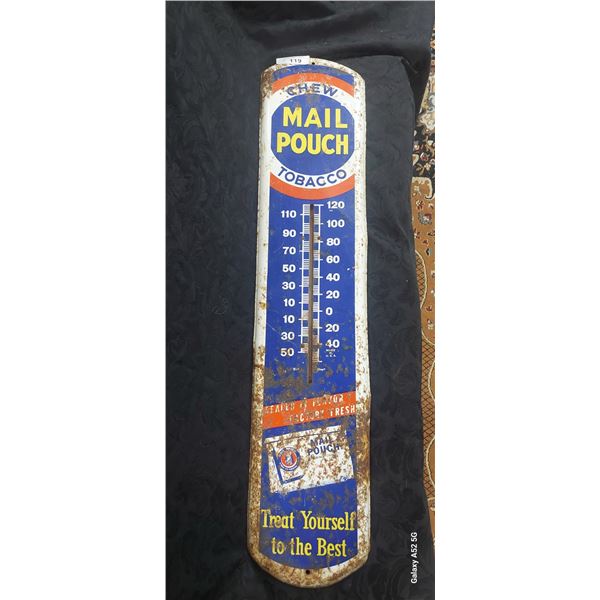Large vintage Mailpouch Tobacco thermometer, no tube, 40" tall