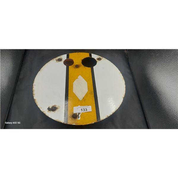 Railway cast iron porcelain enamel train signal with coloured lens, 16"