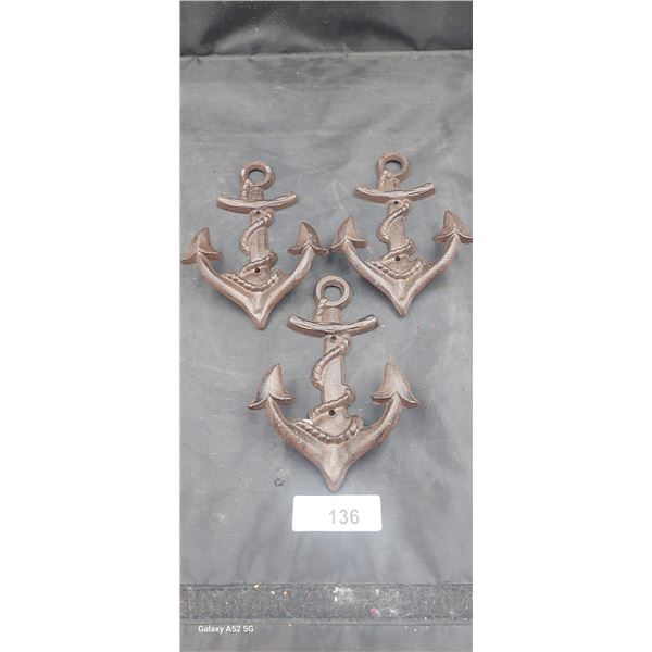 3 cast iron anchor hooks 7.5" long