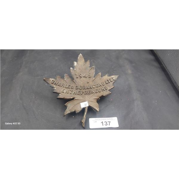 1949 Charles Duranceaultee Entreprenurs sidewalk plaque 8"