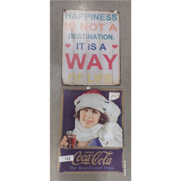2 metal signs Coca-Cola etc
