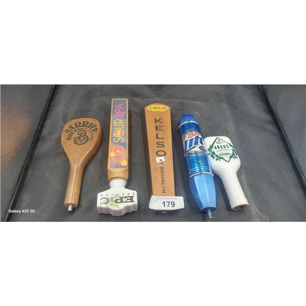 5 assorted vintage beer tap handles