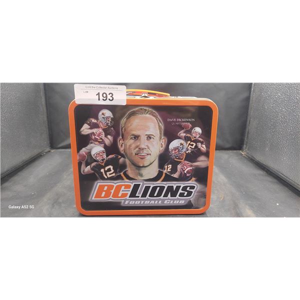 BC Lions metal lunchbox with thermos