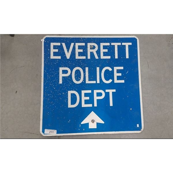 Vintage Everett Police Dept road sign 24"x24" metal