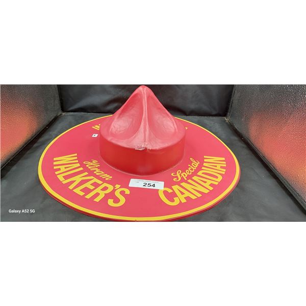 Large vintage RCMP hat advertisement for Hiram Walker's 19" diameter