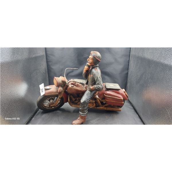 Vintage man on motorcycle decorator piece 19" long