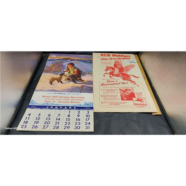Vintage calendar and Mobilgas ad
