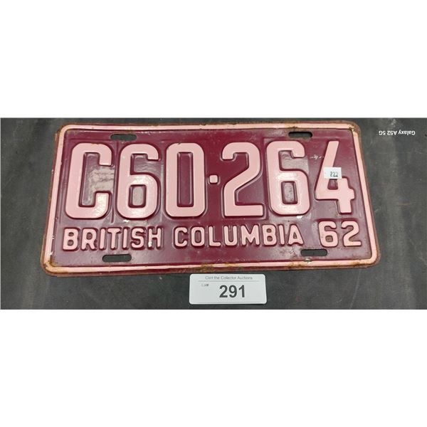 1962 BC license plate