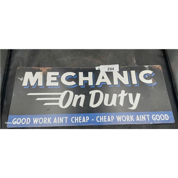 Mechanic on Duty metal sign