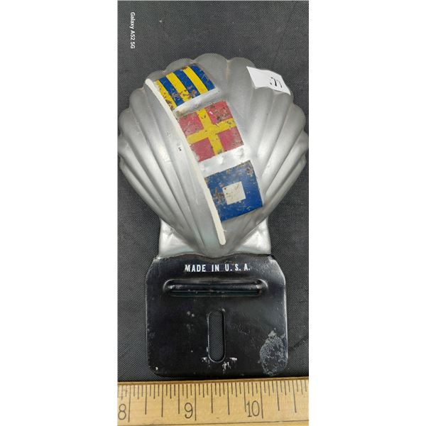Vintage Shell gas license plate topper silver