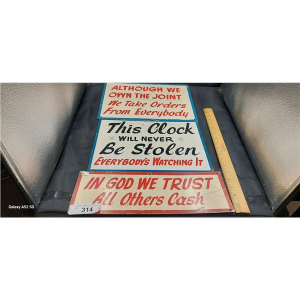 3 vintage shop sign hand painted on masonite