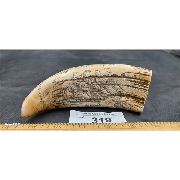 Nice scrimshaw carving 6"