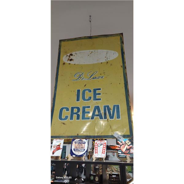 Vintage tin Deluxe Ice Cream sign 36"x24"