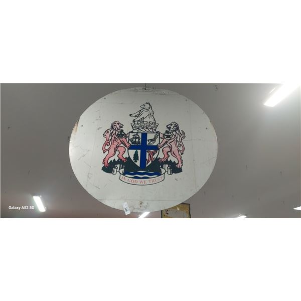 Vintage City of New Westminster city seal sign on metal 36" diameter